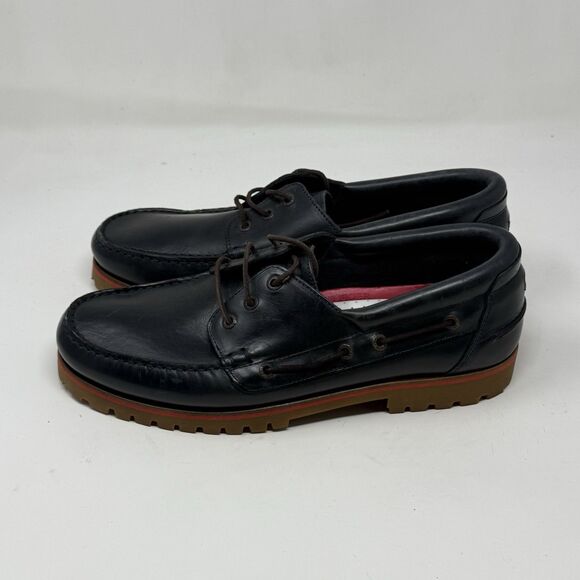 Tommy Hilfiger Lug Sole Boat Shoes Mens 11.5 Blue Leather 3 Eye Chunky Prepcore - Picture 4 of 16